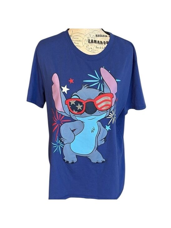 Disney Tops - Disney Stitch Tee Short Sleeve 4th of July Blue Multi Size M